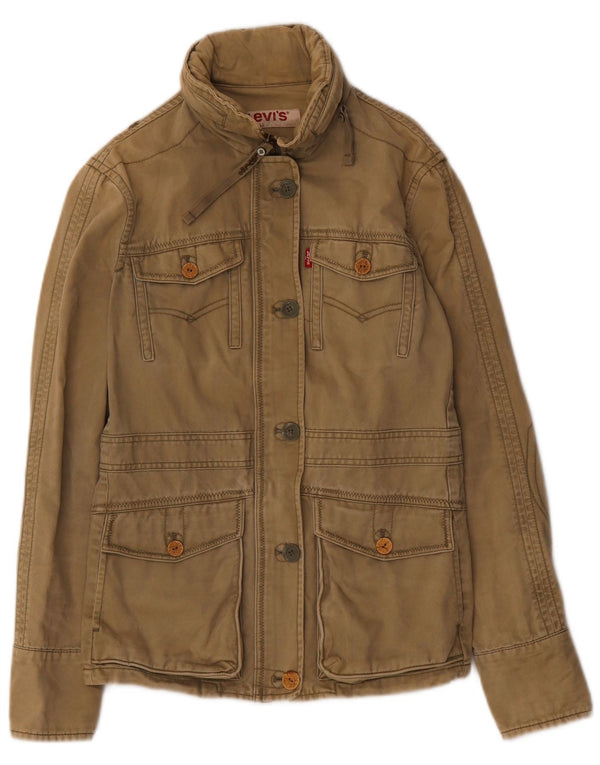 Jaqueta utilitária feminina com capuz Levi's UK 10 pequeno algodão floral cáqui