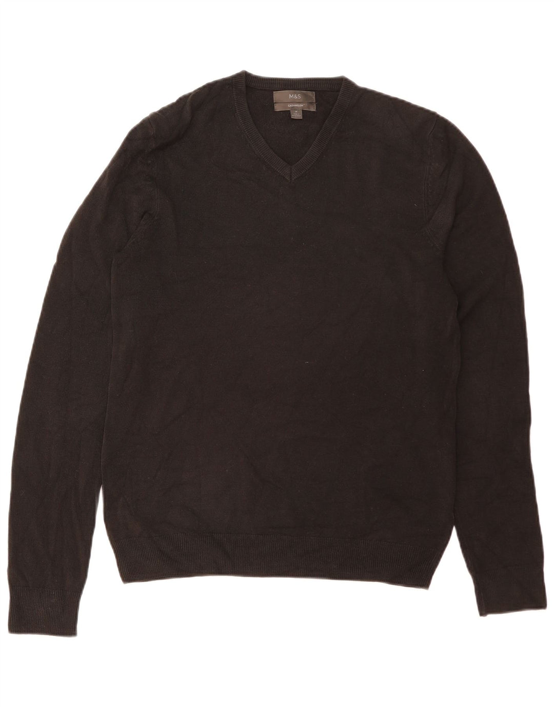 Suéter masculino Marks & Spencer com decote em V, acrílico preto médio