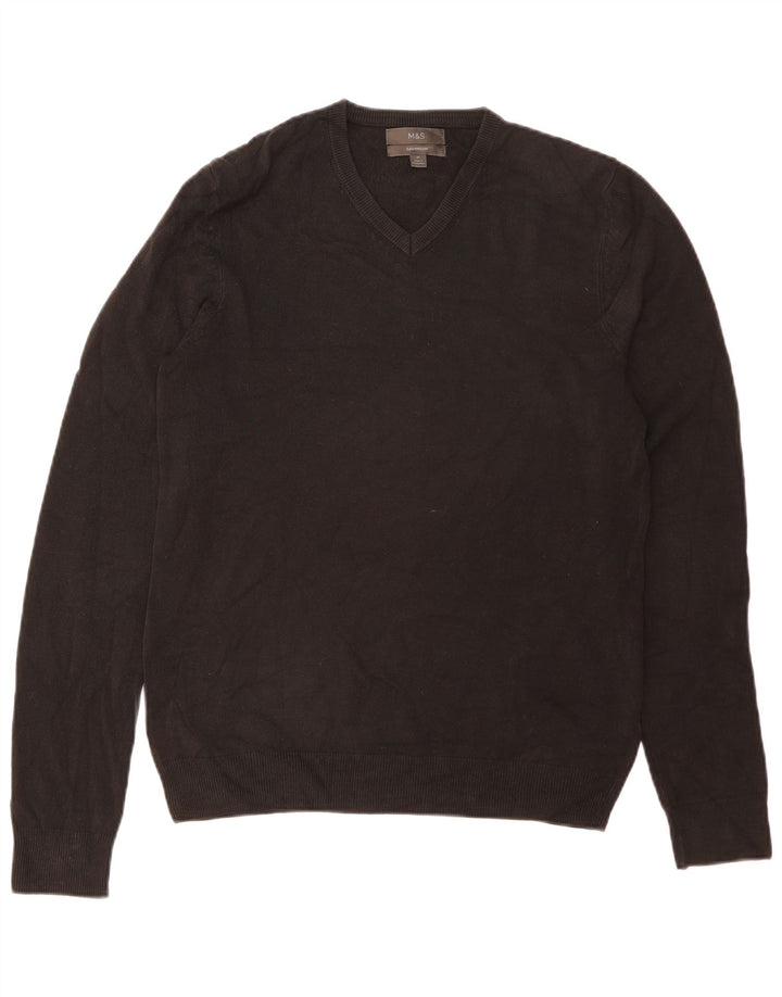 Suéter masculino Marks & Spencer com decote em V, acrílico preto médio