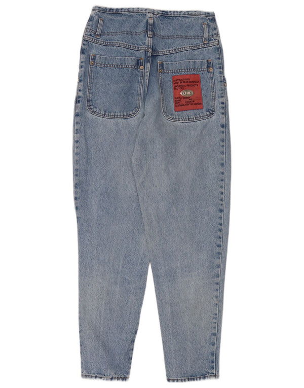 Jeans cônicos femininos vintage médio W28 L29 algodão azul