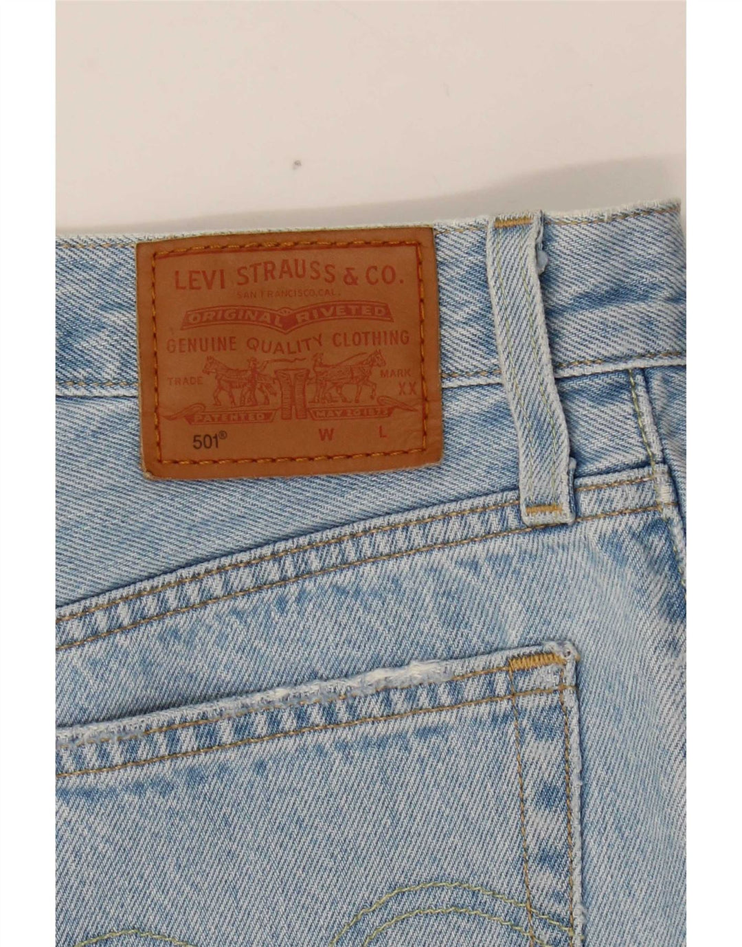 Shorts jeans feminino Levi's 501 desgastado W26 pequeno algodão azul