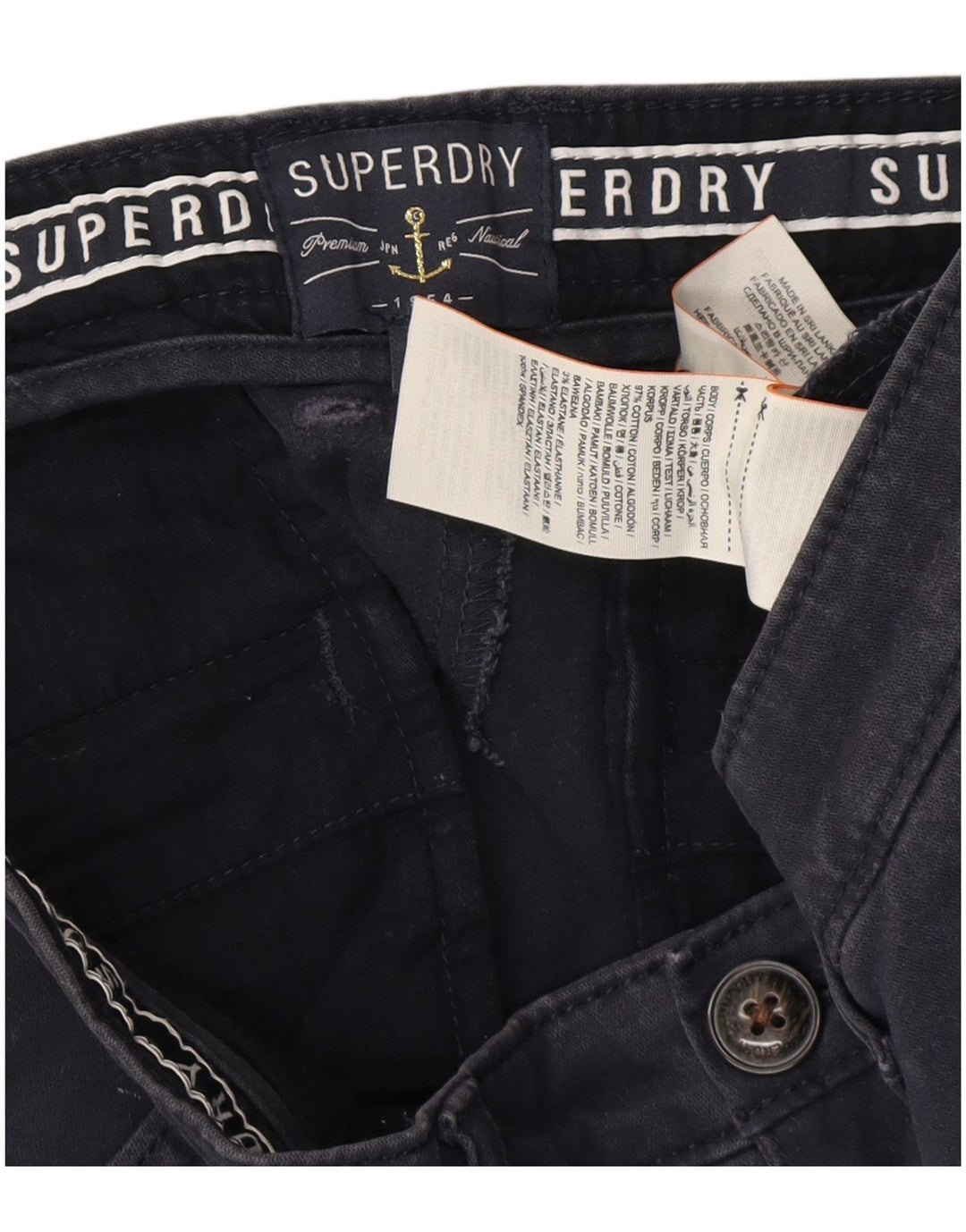 Shorts chino feminino SUPERDRY pequeno W27 algodão azul marinho