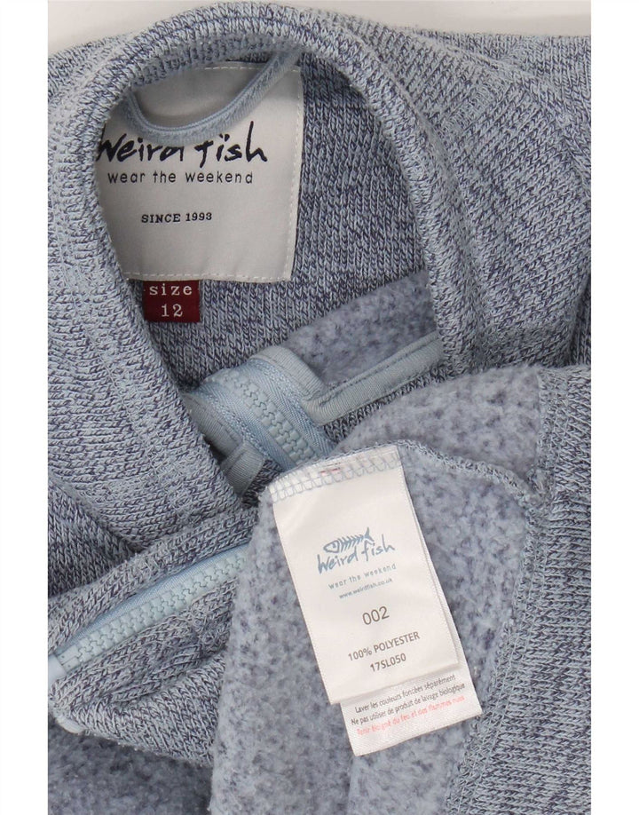 Casaco superior de fato de treino feminino estranho UK 12 poliéster manchado azul médio