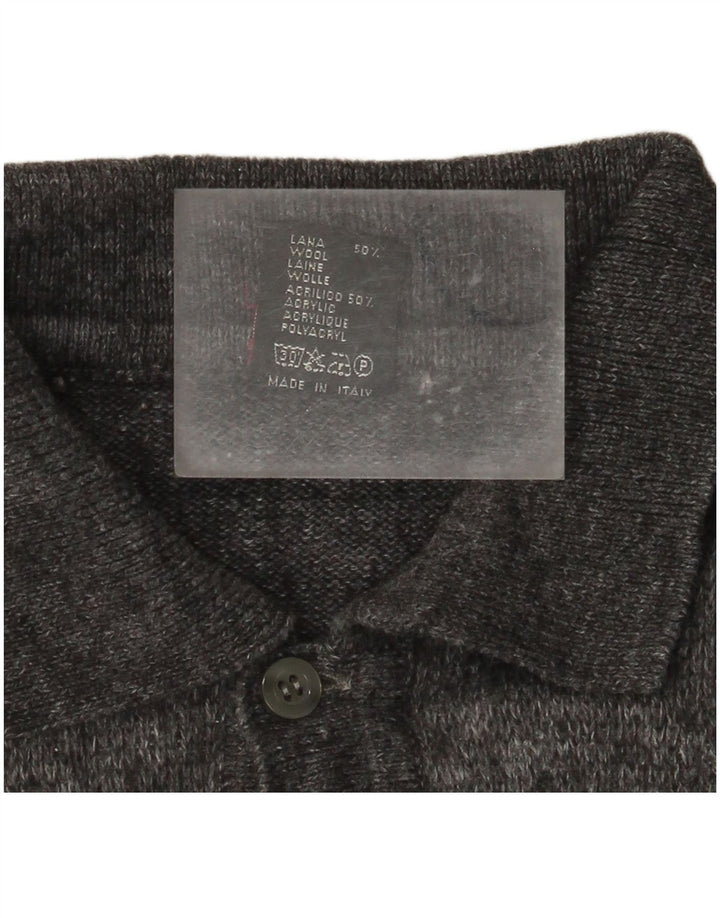 Suéter masculino Rinaldi com gola polo cinza médio Argyle/lã diamante