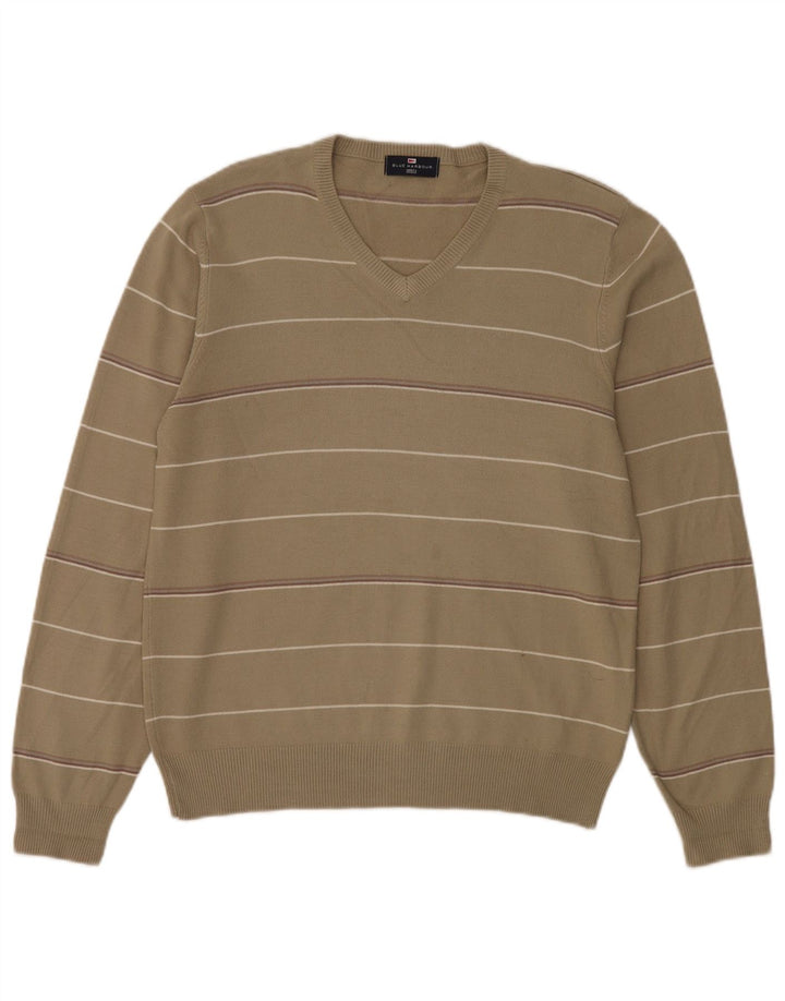 Suéter masculino Marks & Spencer Blue Harbor com decote em V médio cáqui