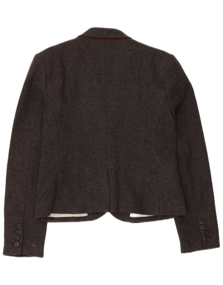 Jaqueta blazer feminina Superdry com 2 botões Reino Unido 14 grande lã espinha de peixe cinza