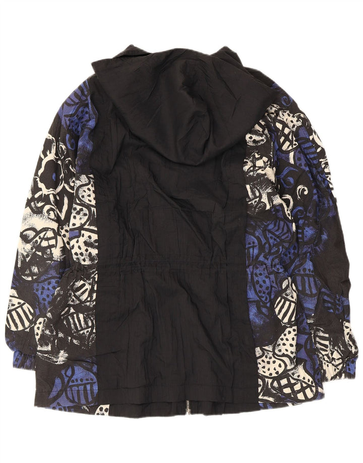 Jaqueta Parka Feminina Vintage Padrão Abstrato com Capuz EU 38 Médio Preto