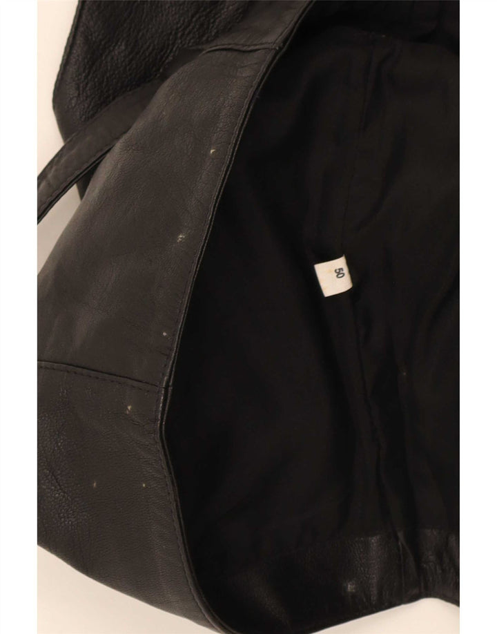 Colete de couro masculino vintage IT 50 médio preto