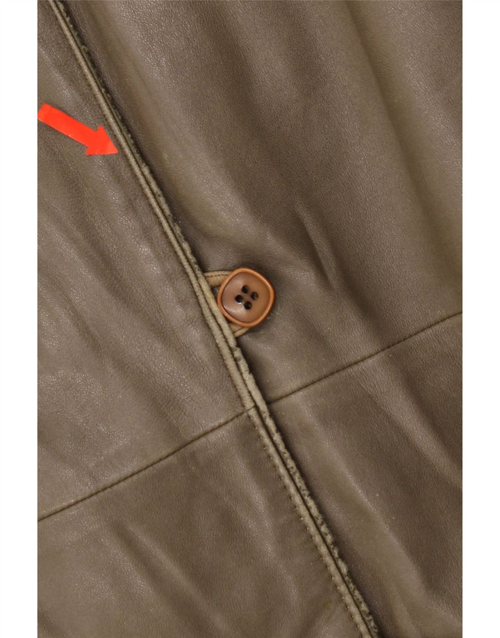 Jaqueta de couro feminina vintage IT 44 couro cáqui médio