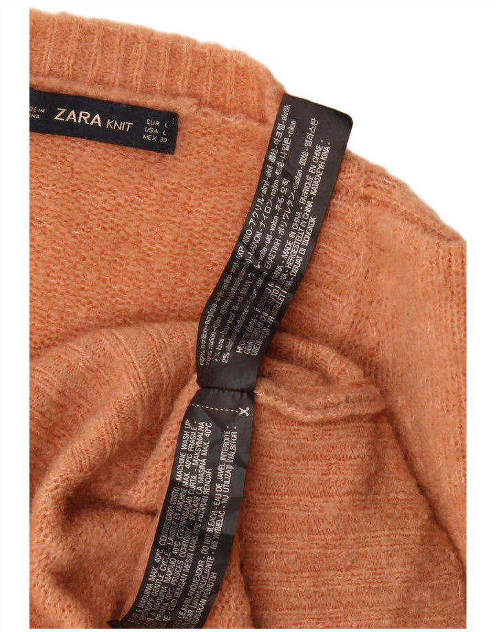 Zara Suéter feminino oversized com gola redonda Reino Unido 16 grande laranja acrílico