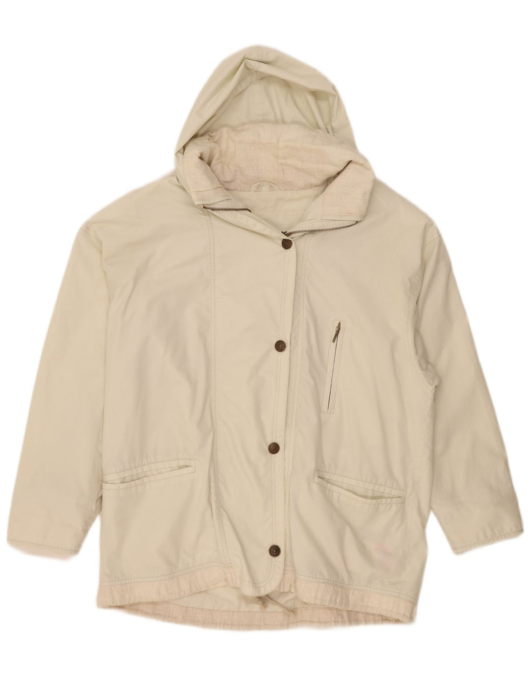 Jaqueta utilitária com capuz grande vintage feminina UK 20 2XL branco