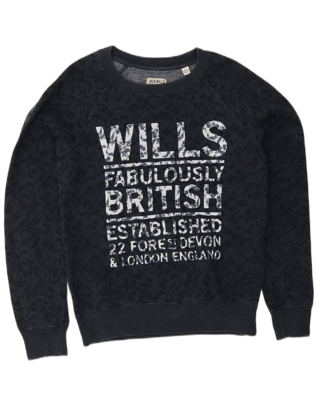 Suéter gráfico feminino JACK WILLS Reino Unido 8 pequeno azul marinho floral