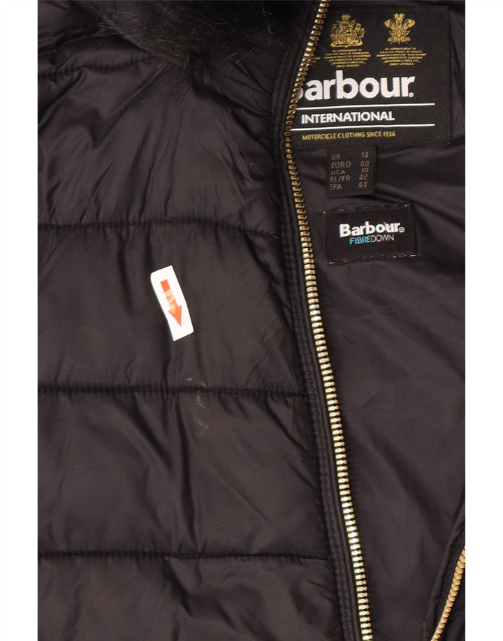 Jaqueta acolchoada com capuz feminina Barbour UK 14 grande poliamida preta