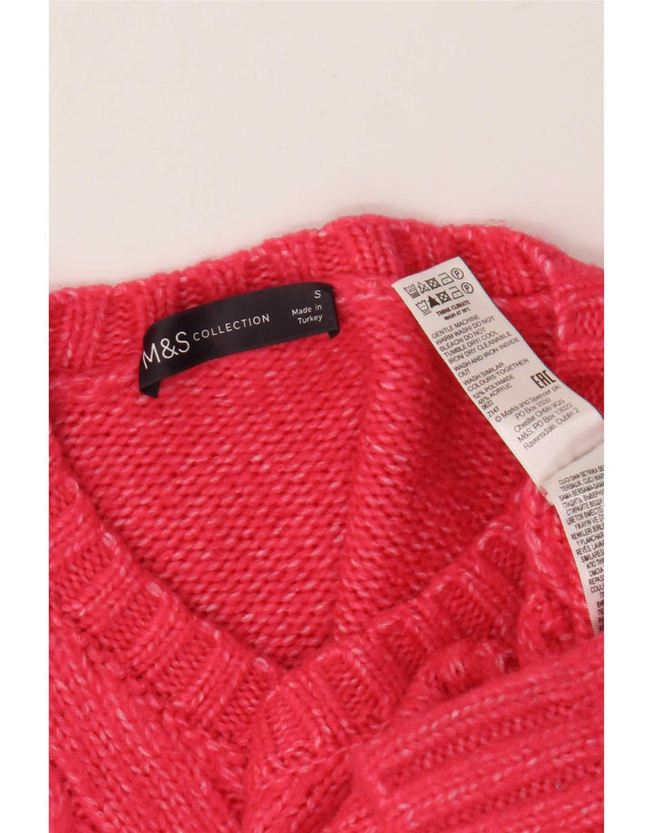 Suéter feminino Marks & Spencer grande com decote em V Reino Unido 10 pequeno rosa