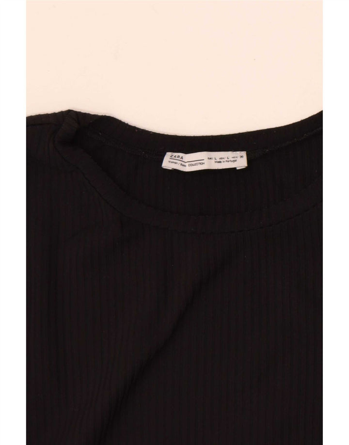 Zara Womens Crop Top Manga Longa Reino Unido 14 Grande Preto