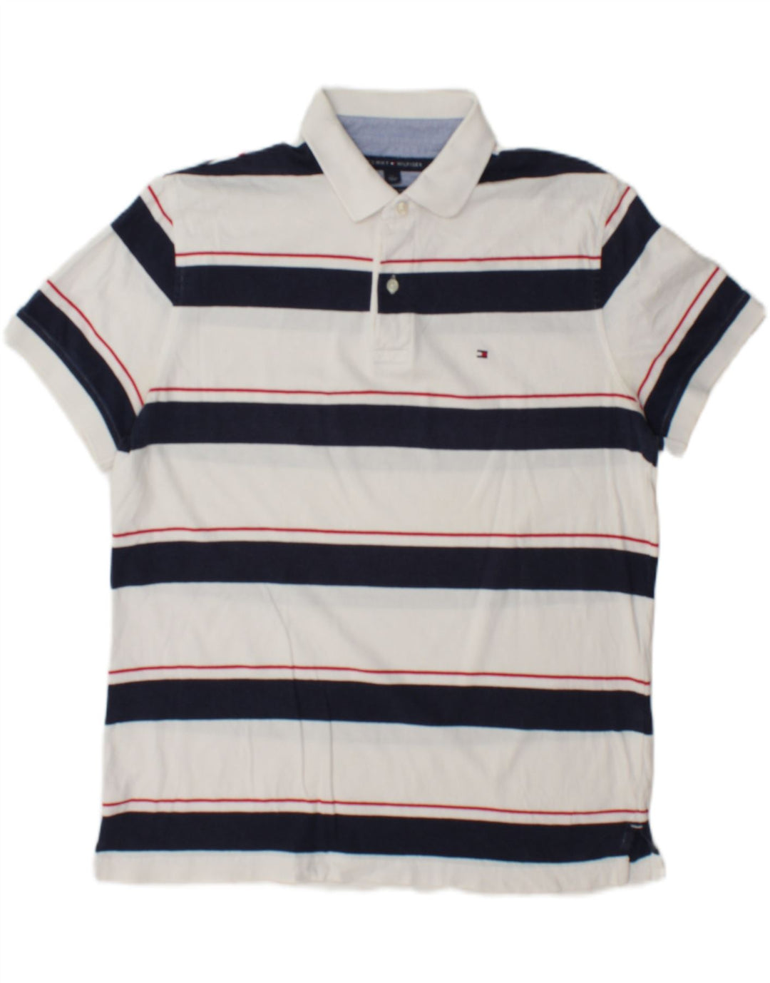 Camisa polo masculina Tommy Hilfiger Custom Fit grande listrada branca