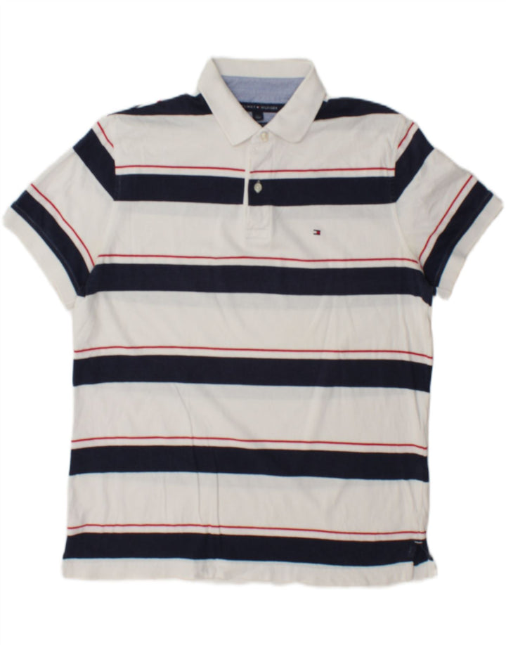 Camisa polo masculina Tommy Hilfiger Custom Fit grande listrada branca