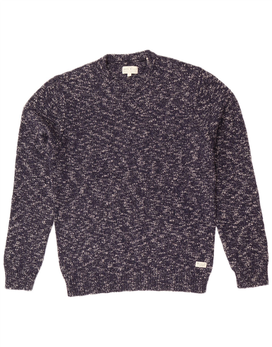 Suéter masculino Jack Wills com gola redonda, lã de cordeiro manchada azul marinho grande