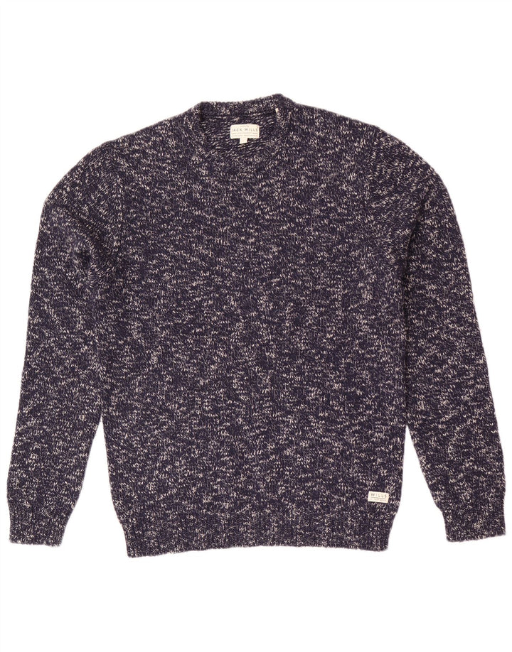Suéter masculino Jack Wills com gola redonda, lã de cordeiro manchada azul marinho grande
