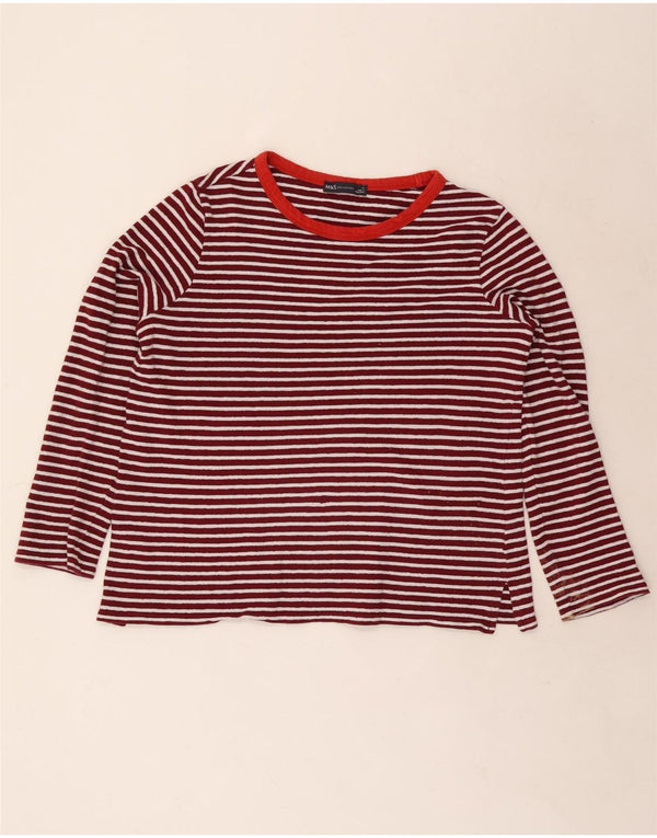 Top feminino Marks & Spencer de manga comprida UK 14 grande algodão listrado cor de vinho
