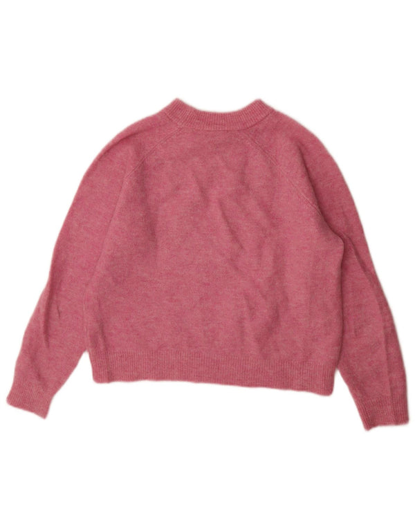 Zara Suéter feminino oversized com gola redonda Reino Unido 10 pequeno rosa nylon