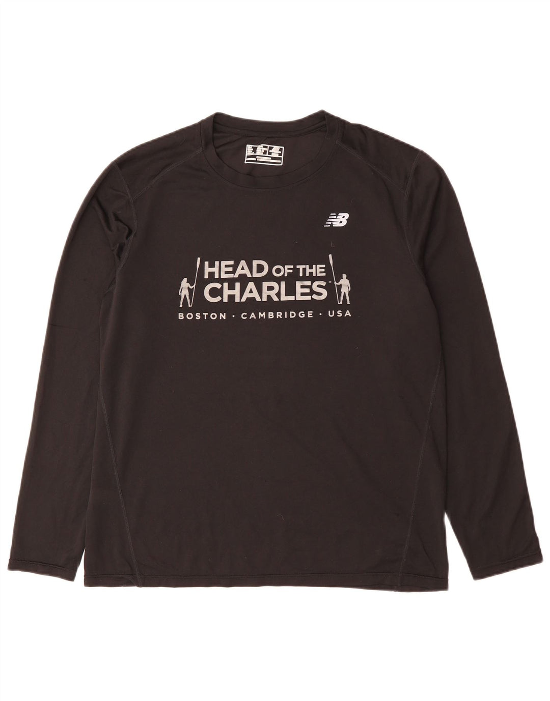 New Balance Mens Boston Graphic Top manga comprida grande preto