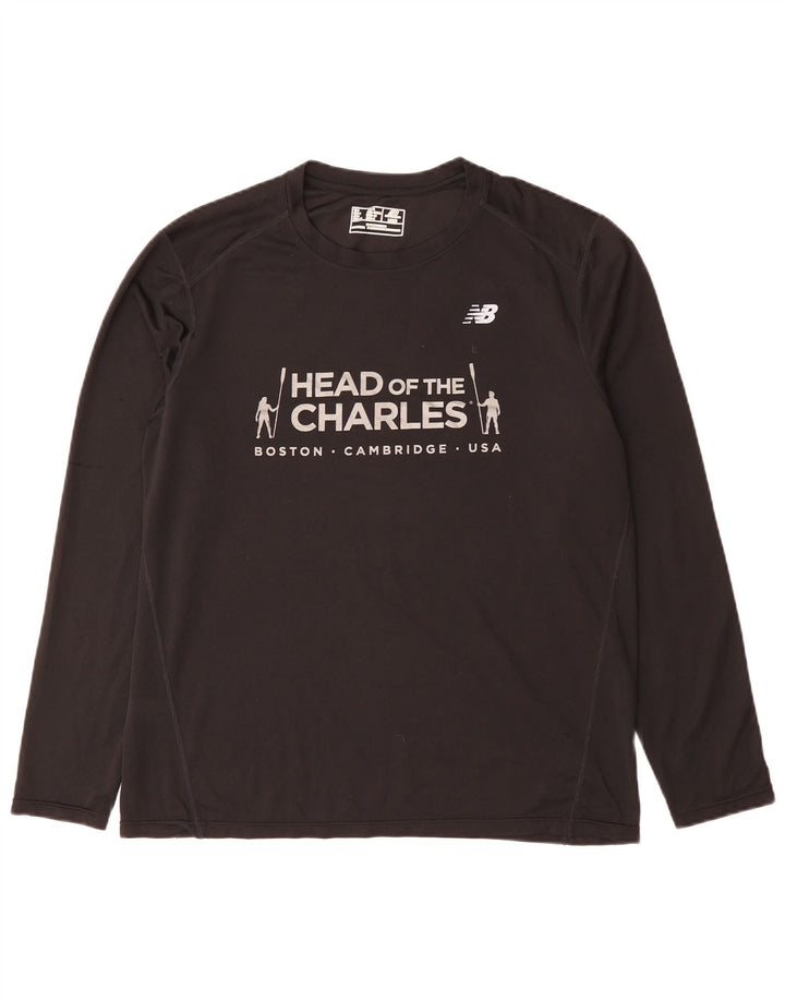 New Balance Mens Boston Graphic Top manga comprida grande preto