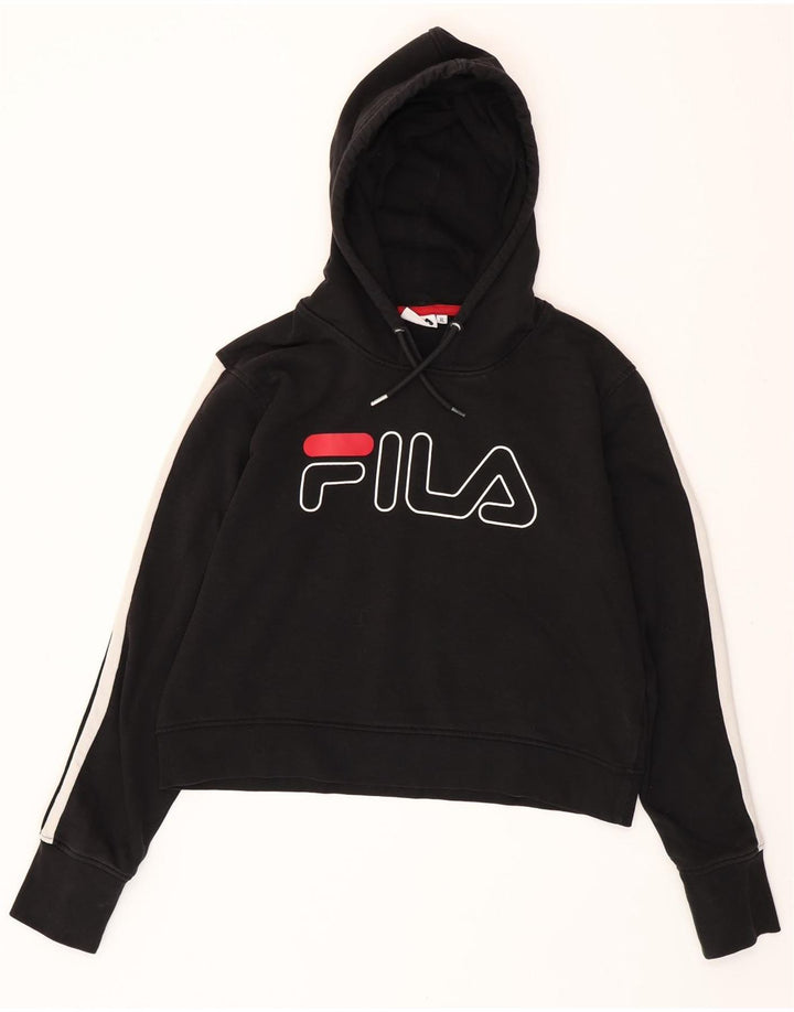 FILA Suéter feminino com capuz e gráfico cropped UK 18 XL preto colorblock algodão