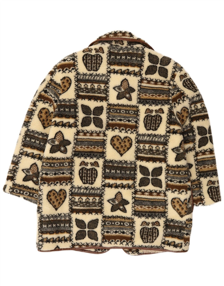 Casaco feminino vintage de lã com estampa gráfica UK 14 patchwork bege grande