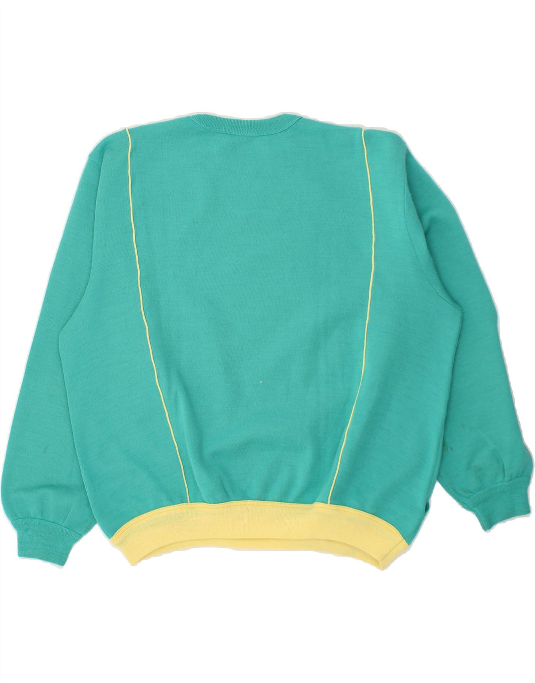 ROBY Womens Crew Neck Jumper Sweater EU 32 2XS Turquoise Colourblock Vintage Roby and Second-Hand Roby from Messina Hembry 