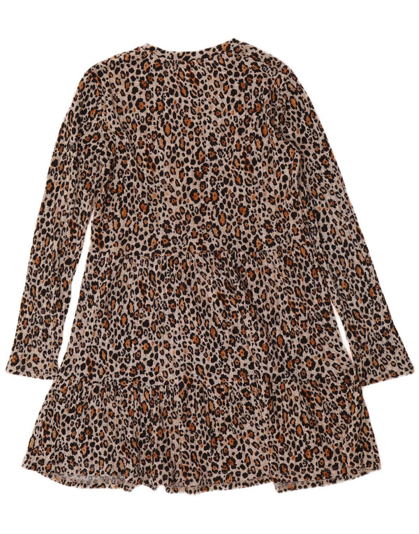 Zara Vestido feminino Trafaluc Jumper UK 14 marrom médio estampa animal