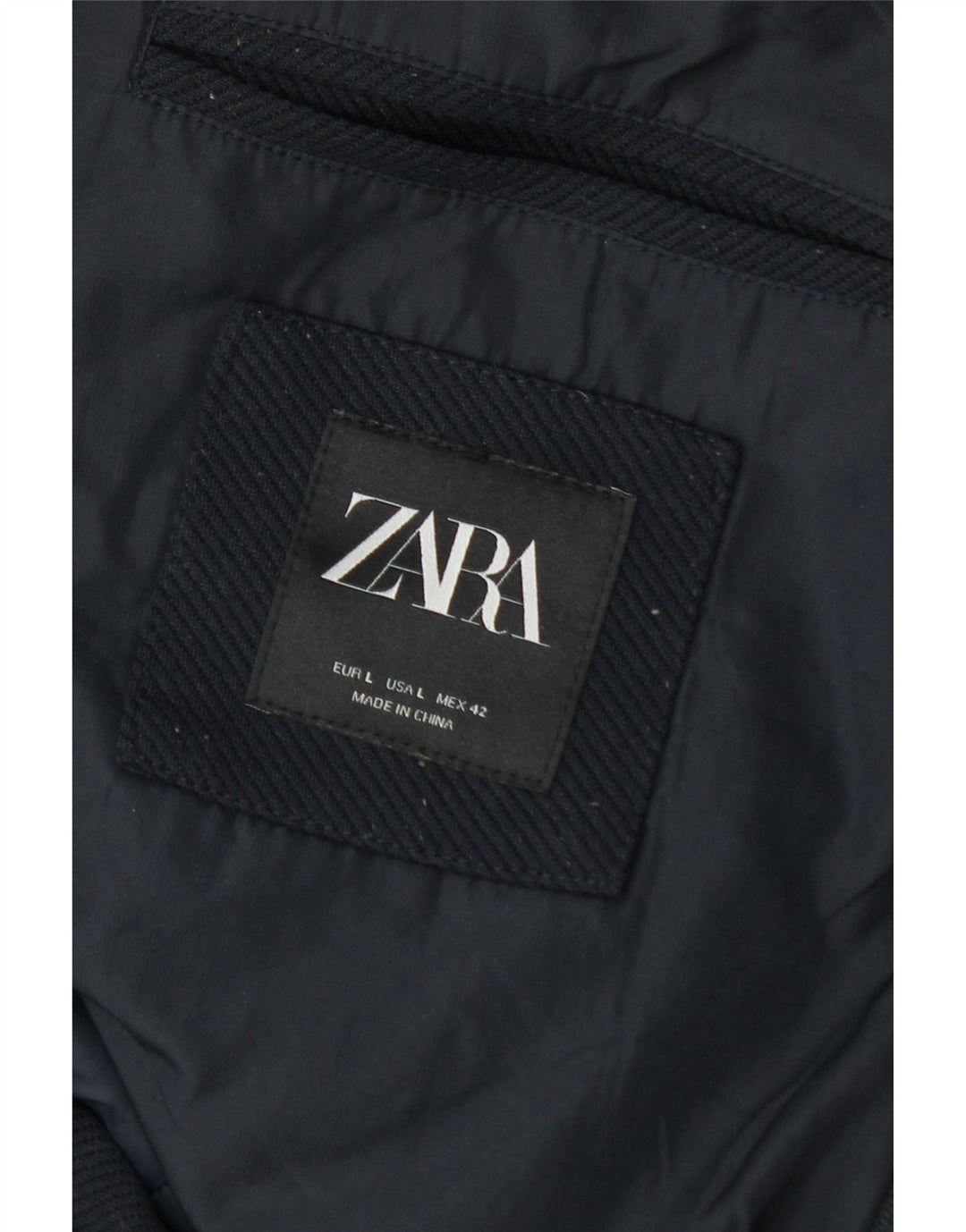 Casaco acolchoado com capuz masculino Zara UK 40 grande inverno azul marinho de poliéster