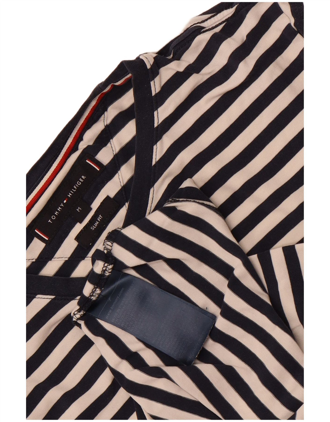 Camiseta masculina Tommy Hilfiger Slim Fit Top Médio Azul Marinho Listrado Algodão