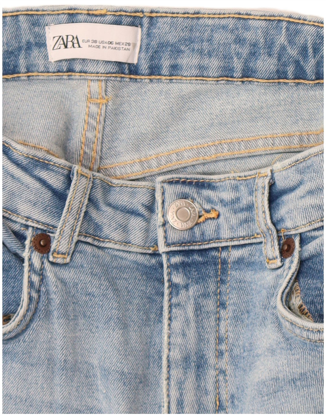 Zara Calça Jeans Feminina Crop Bootcut EU 38 Pequeno W28 L25 Azul