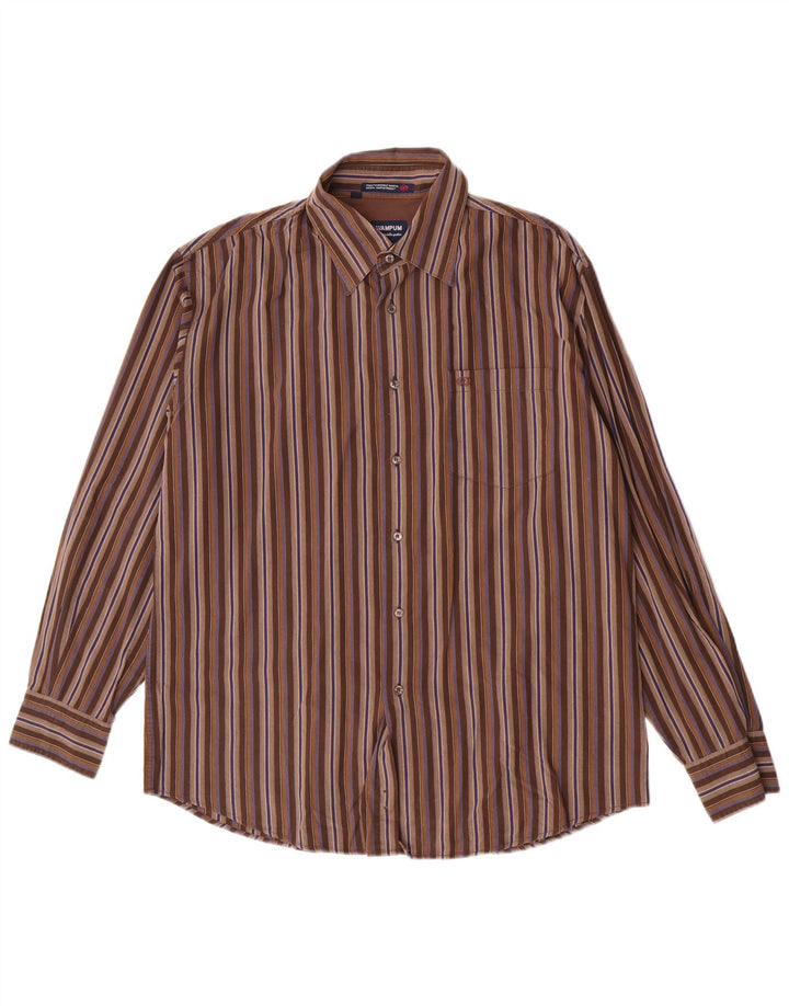 Camisa masculina Wampum XL de algodão listrado marrom