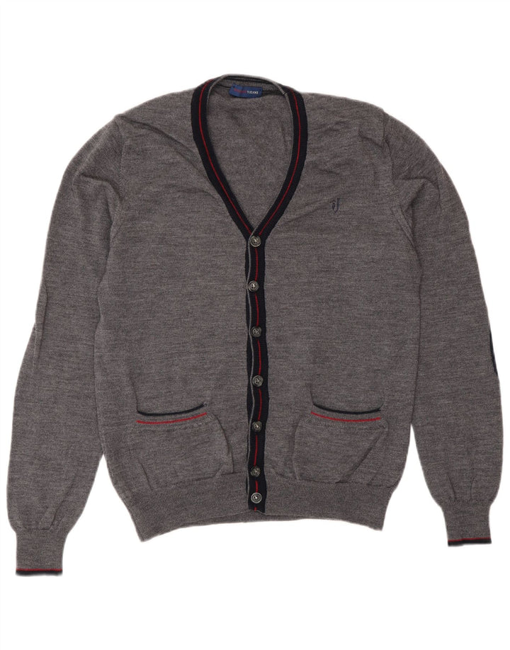 Suéter cardigã feminino Trussardi Jeans UK 14 cinza médio
