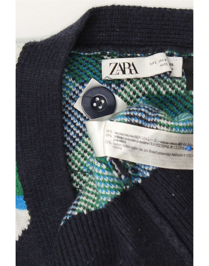 Zara Suéter Cardigan Oversized Feminino Reino Unido 10 Pequeno Multicolorido Geométrico