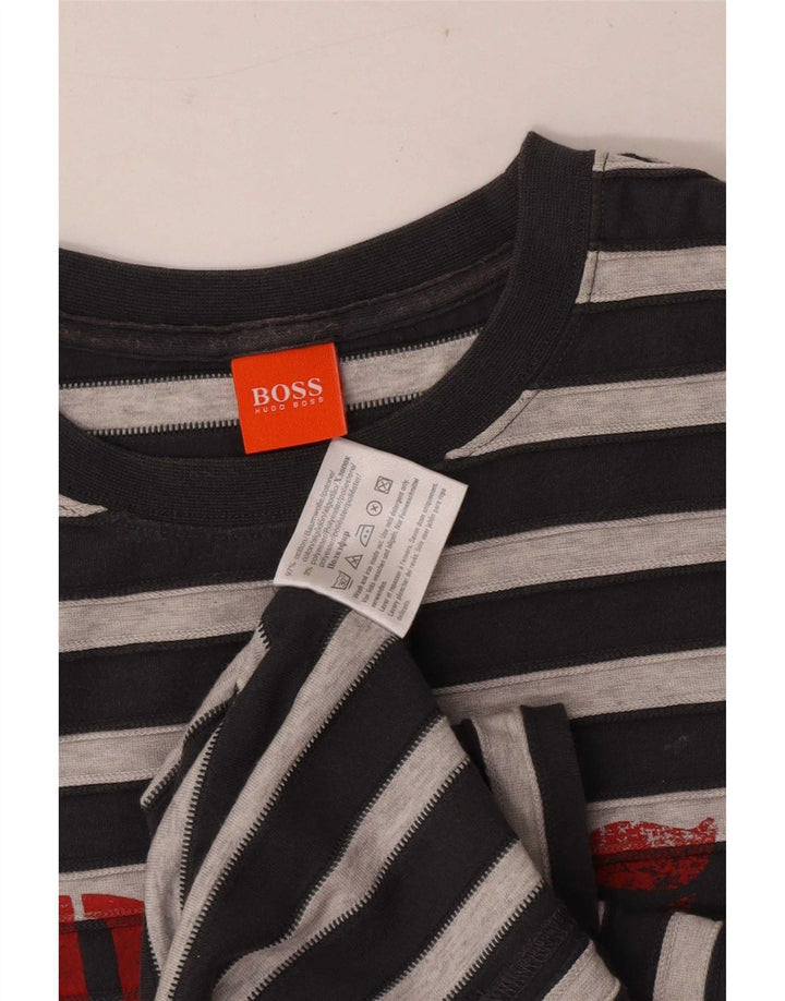 Camiseta gráfica masculina Hugo Boss Top cinza médio listrado algodão