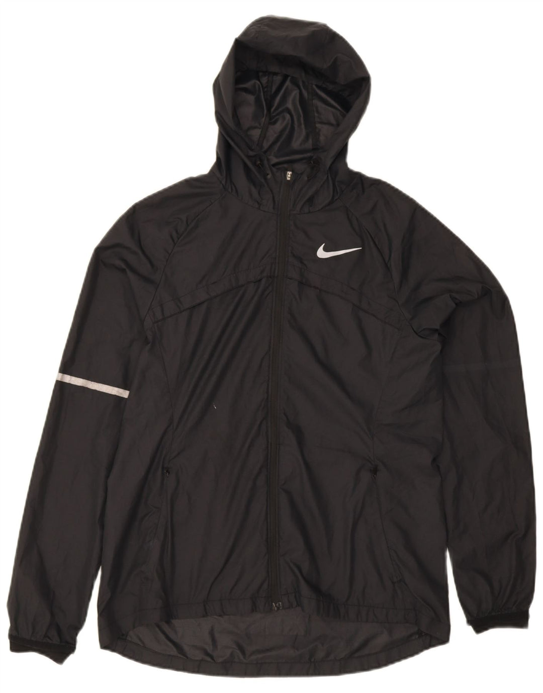 Jaqueta de chuva feminina com capuz Nike UK 14 médio preto poliéster esportivo