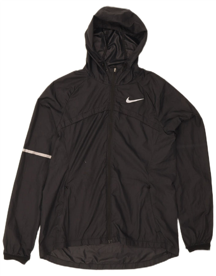 Jaqueta de chuva feminina com capuz Nike UK 14 médio preto poliéster esportivo