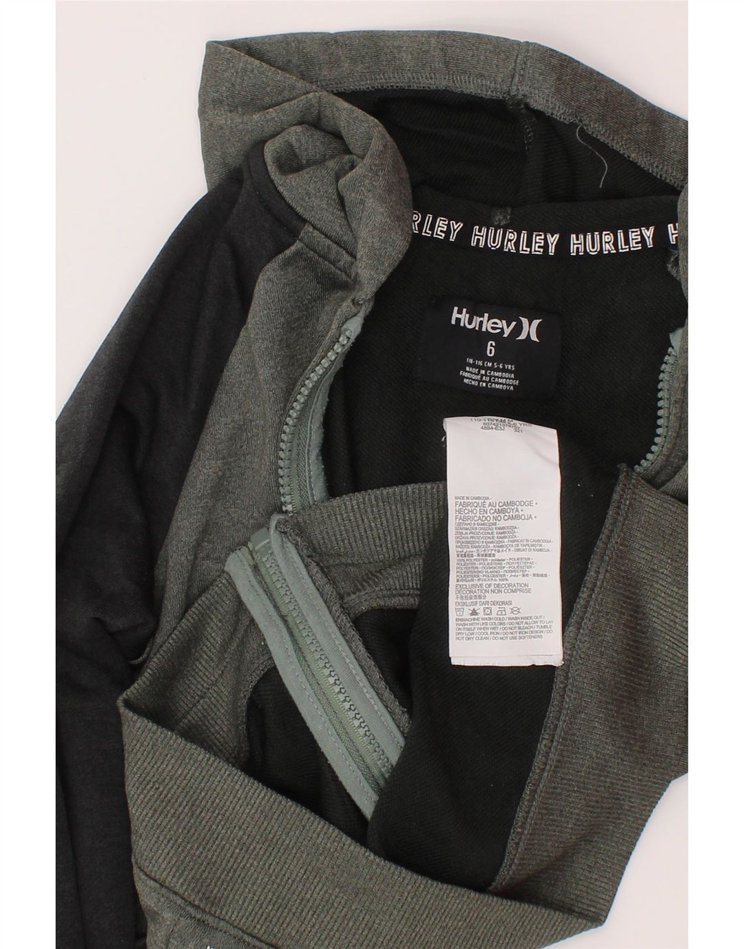 Suéter Hurley Boys Graphic Zip com capuz 5-6 anos cinza colorblock poliéster