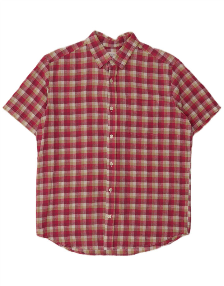 Camisa masculina GAP de manga curta com ajuste padrão, linho xadrez pequeno multicolorido