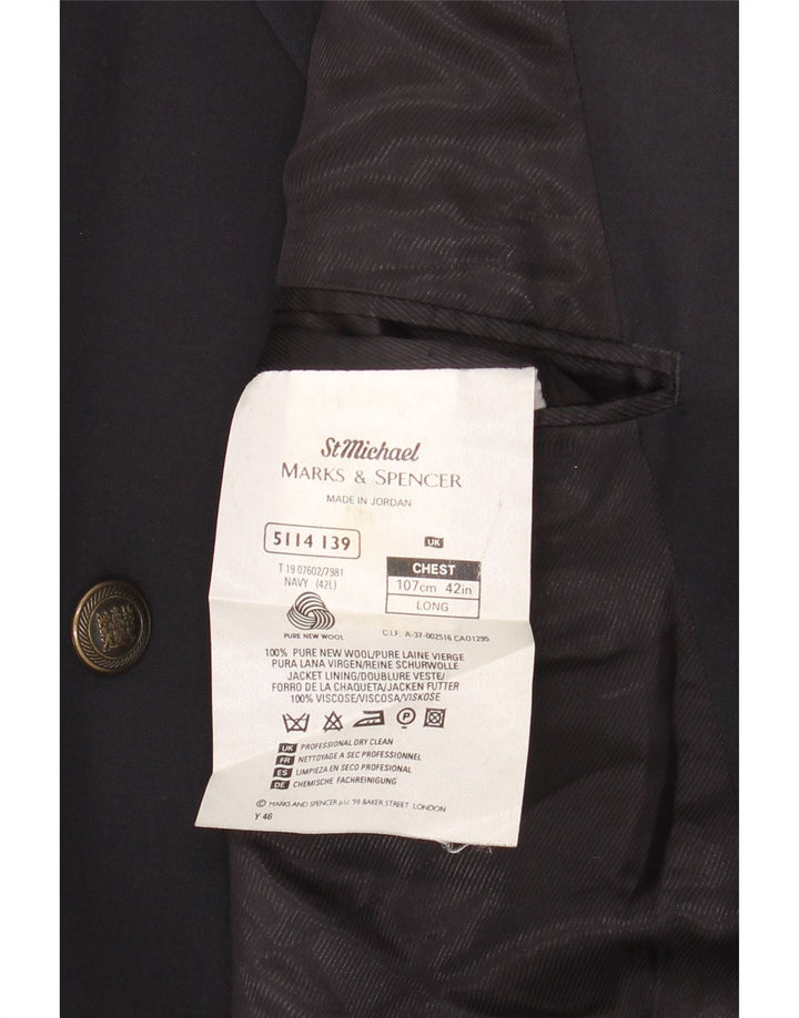 Jaqueta blazer masculina MARKS & SPENCER com peito duplo Reino Unido 42 grande azul marinho