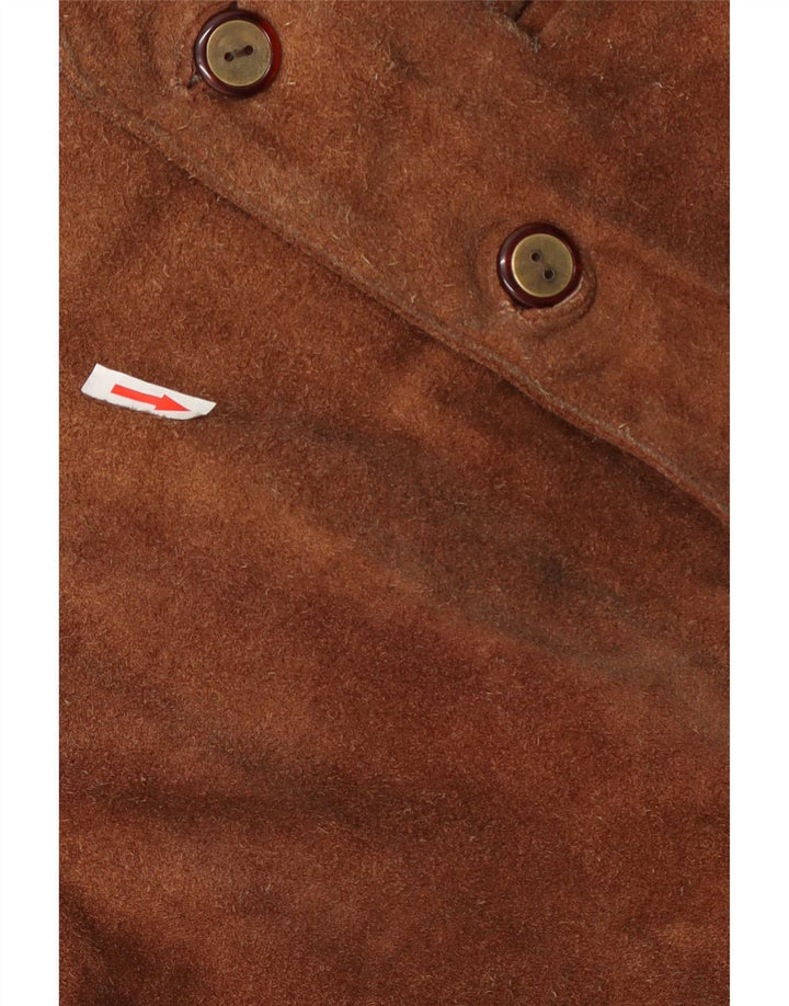 Colete masculino vintage de camurça UK 40 couro marrom médio