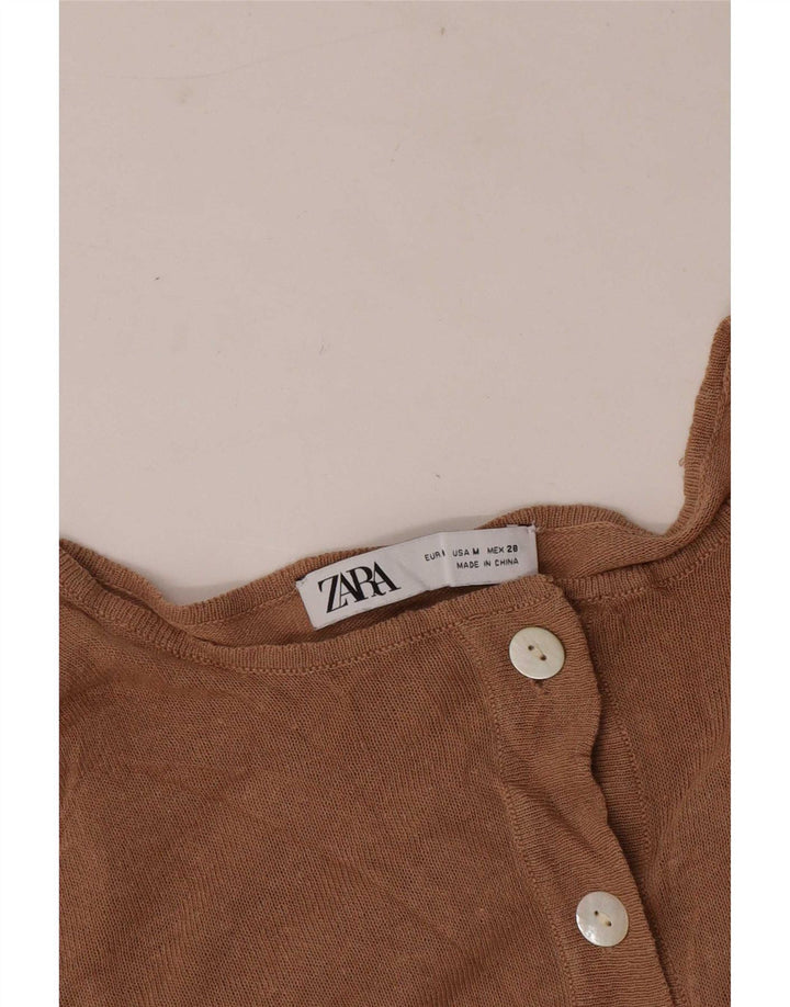 Top feminino Zara manga comprida UK 14 médio bege