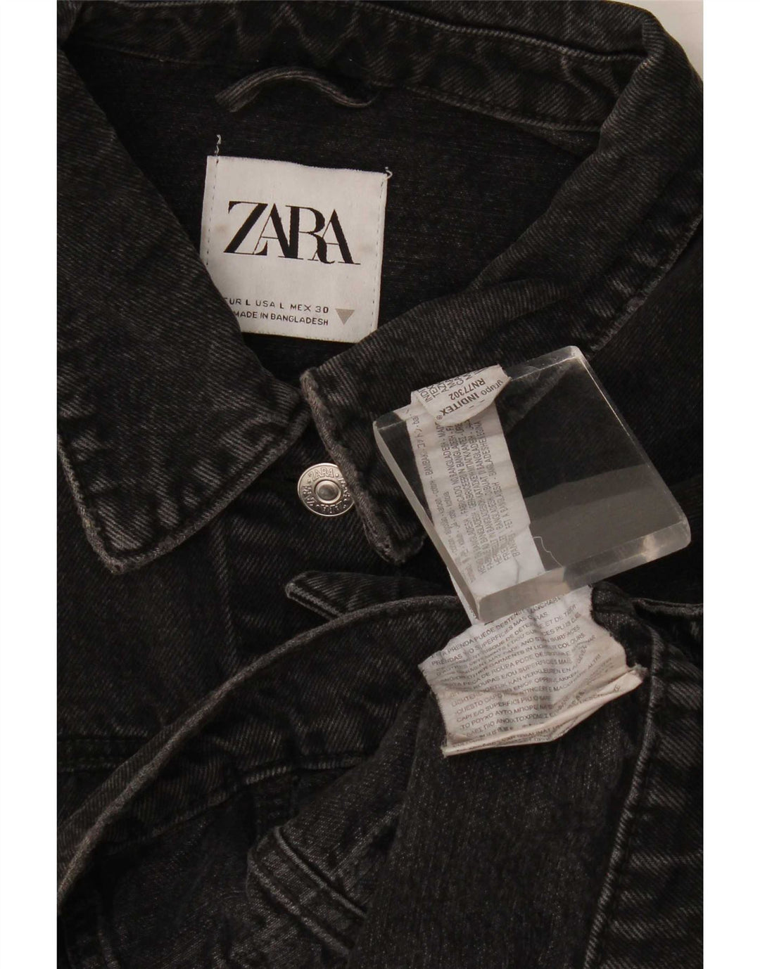Jaqueta jeans feminina Zara UK 16 grande algodão preto