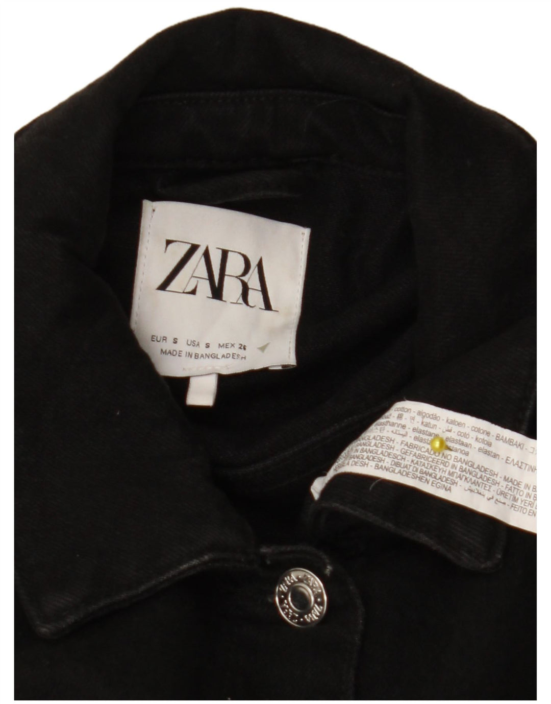 Jaqueta jeans feminina ZARA UK 10 pequeno algodão preto