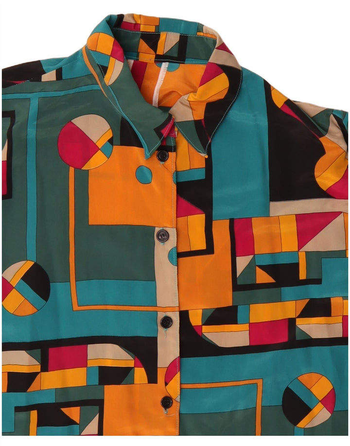 Blusa feminina vintage UK 14 grande geométrica multicolorida