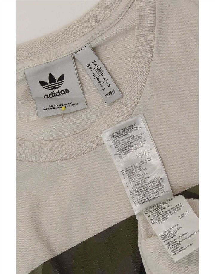 Adidas Mens Graphic T-Shirt Top Médio Branco Camuflado Algodão