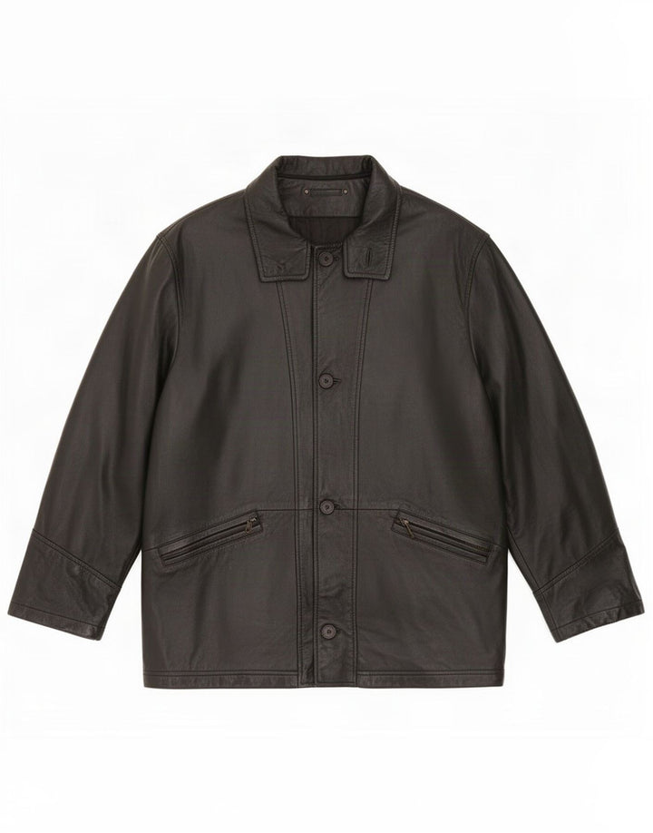 Jaqueta de couro masculina vintage UK 36 pequena preta clássica